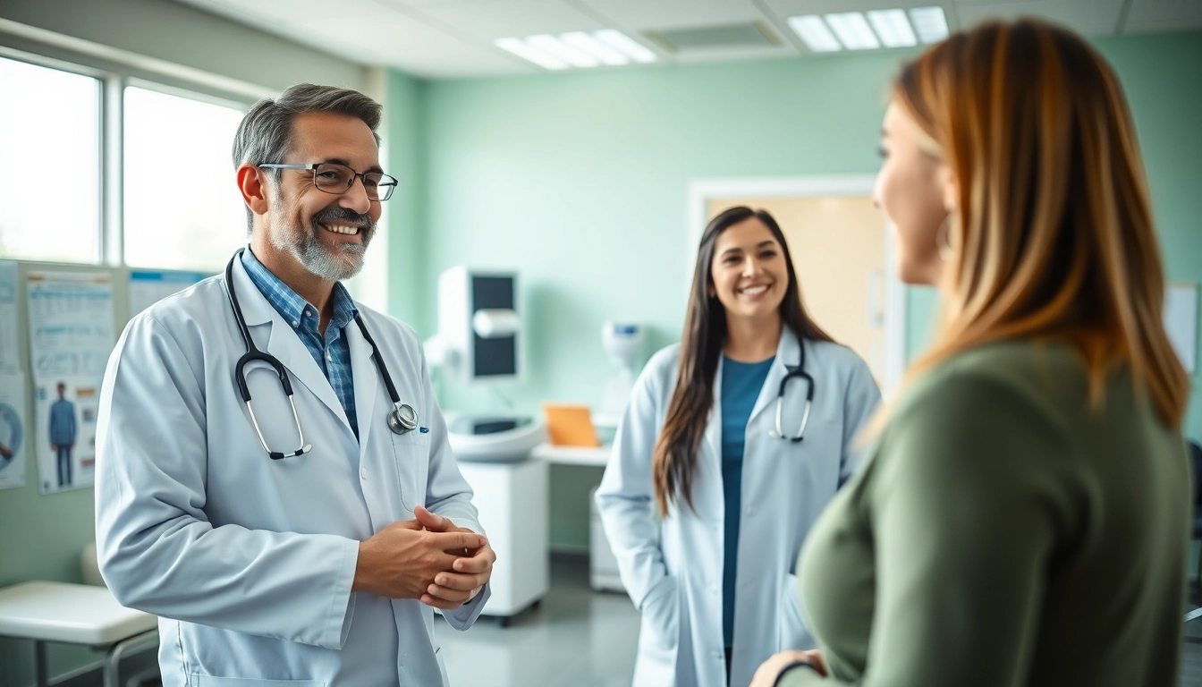 Engaging interaction between las vegas concierge doctors and a patient in a welcoming clinic setting.