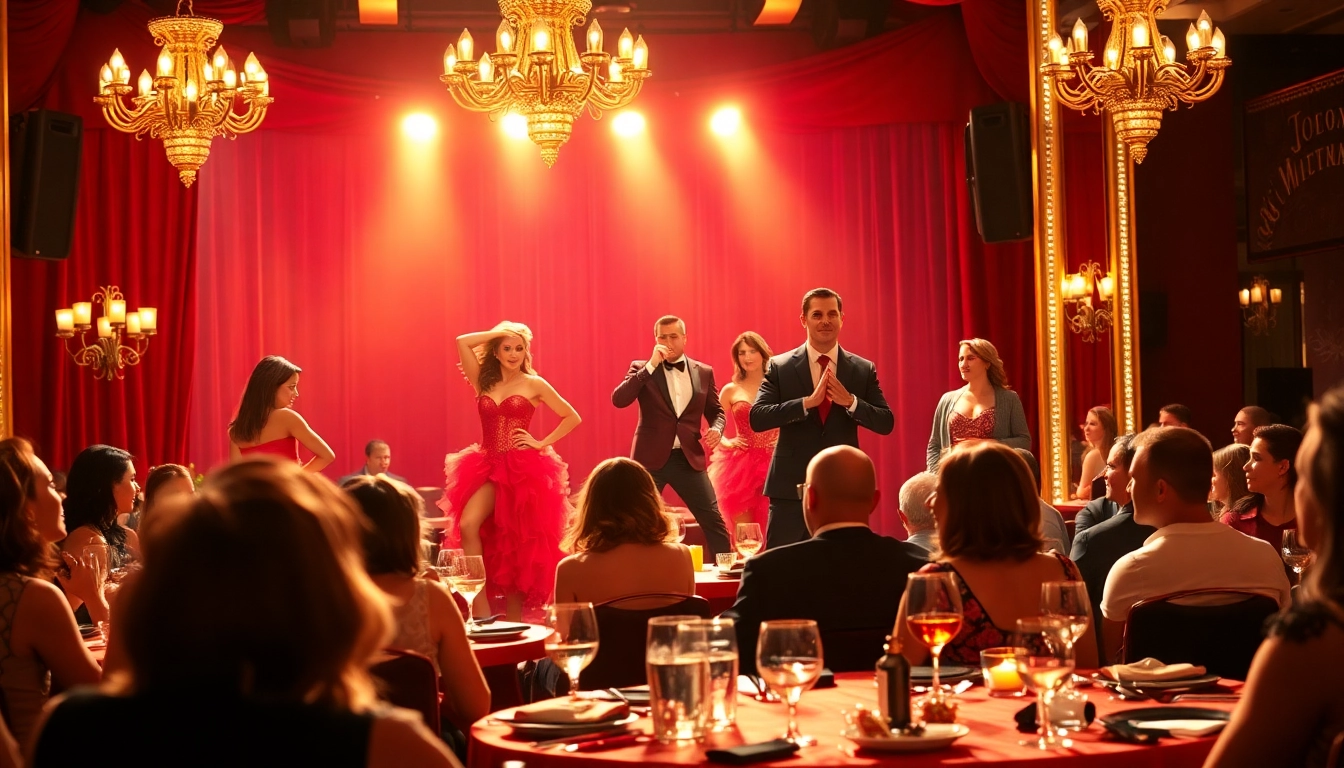 Enjoying a dinner theater in las vegas with vibrant performances and engaged audience.
