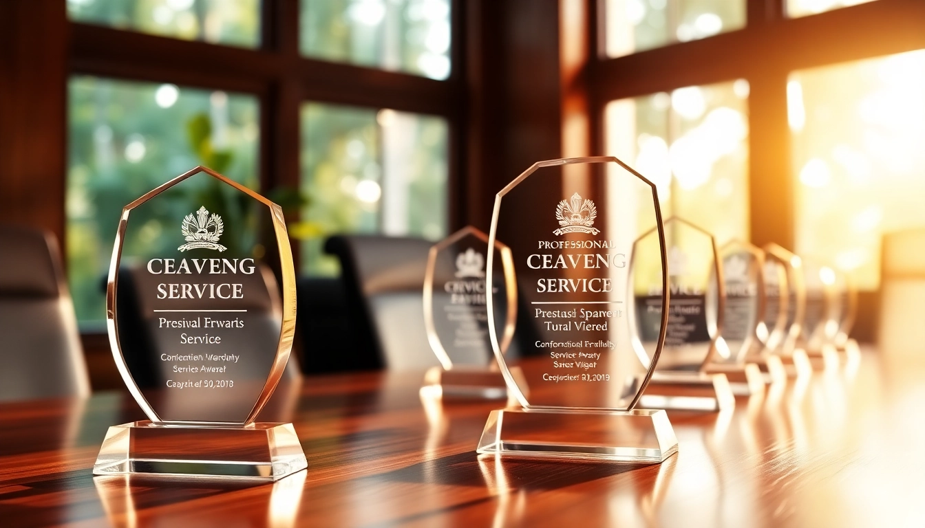 Presenting stunning service awards on a mahogany table, showcasing elegance and achievement.