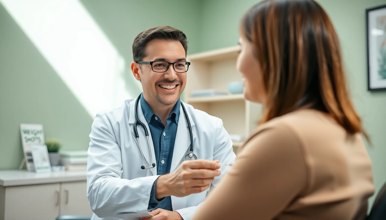 Administering weight loss shots by a professional in a welcoming clinic environment.