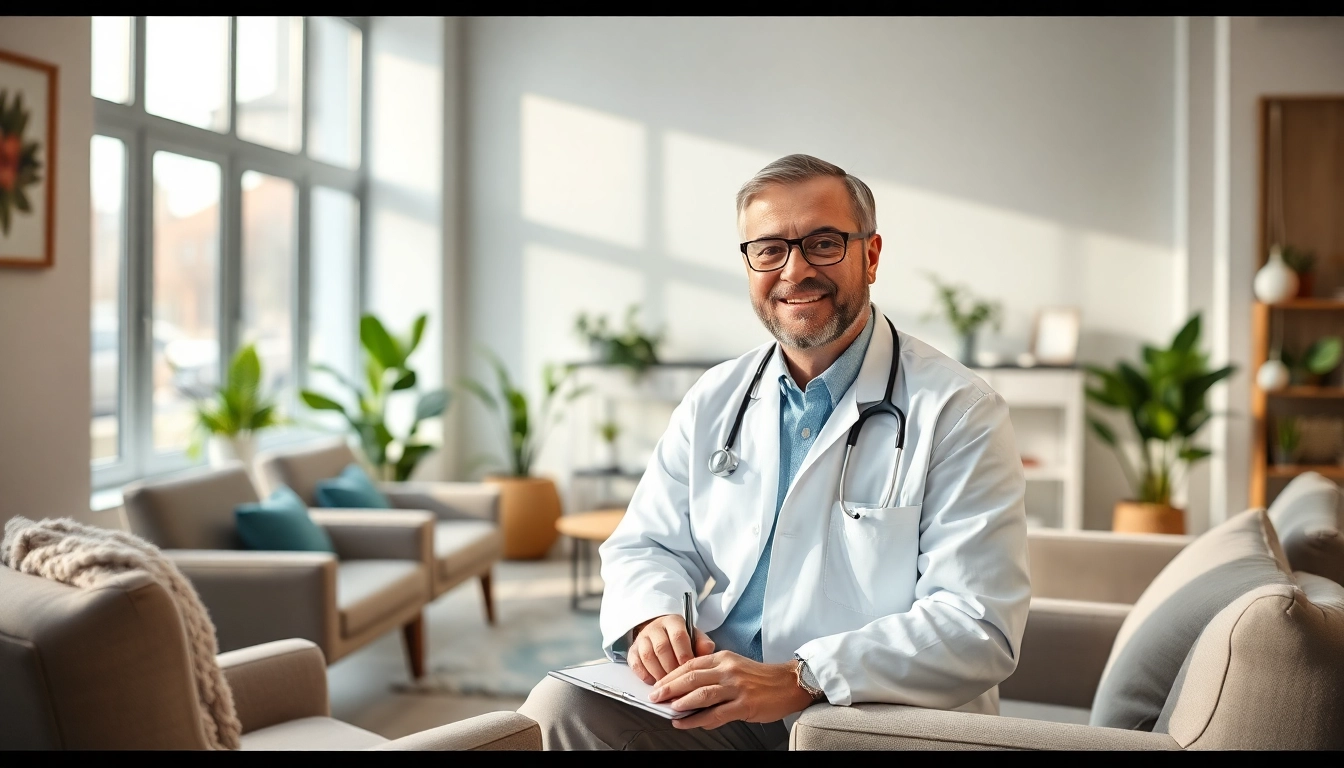 Psychiatrist engaged in a consultation within a welcoming therapy environment.