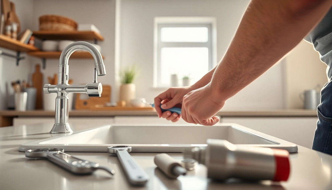 Fixing a leak, a plumber near me efficiently repairs a sink in a modern kitchen.