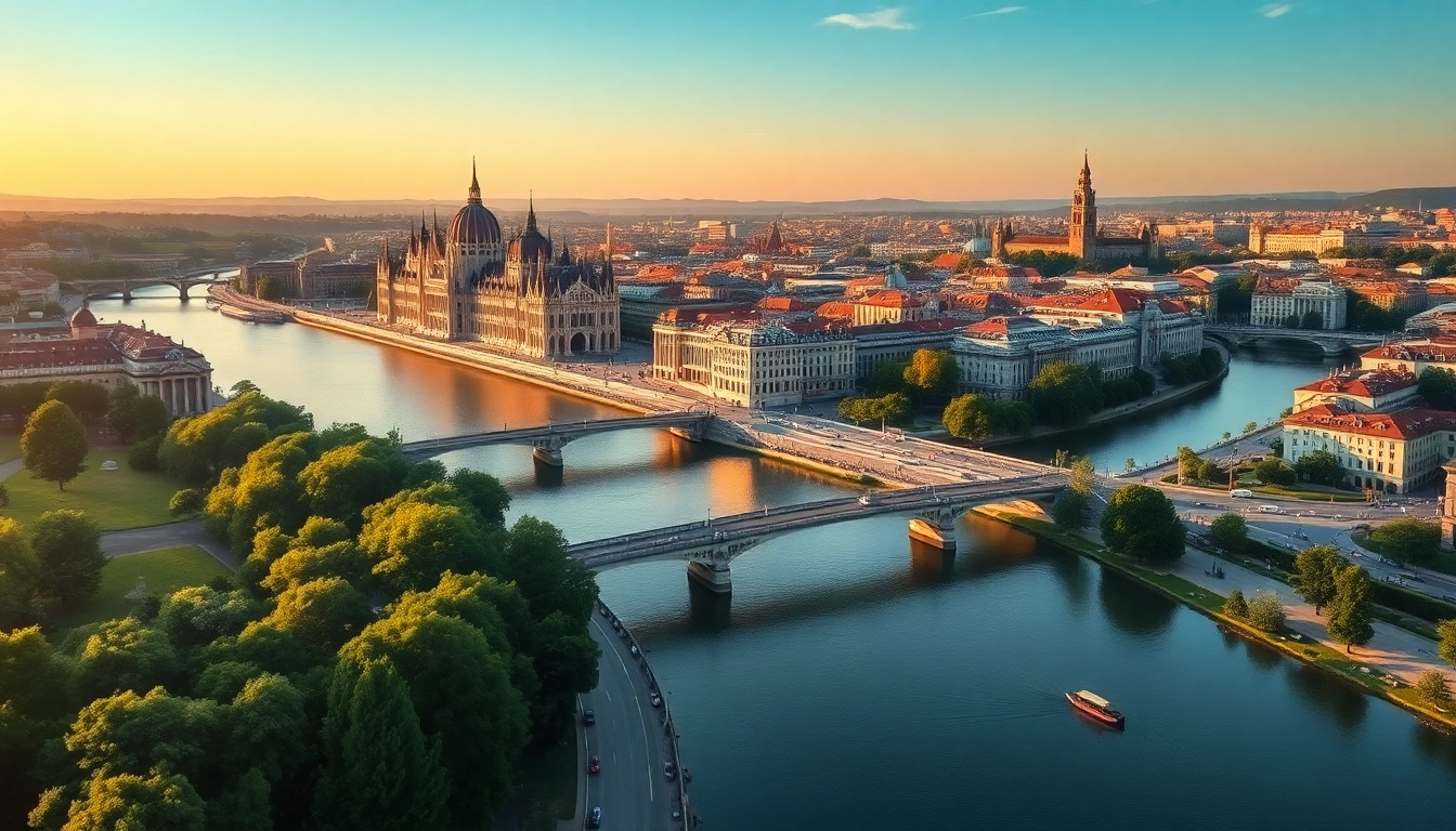 Experience the beauty of Budapest with its stunning skyline and the Danube River, captured at sunset.