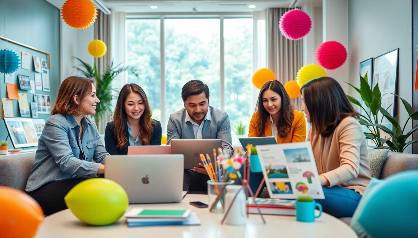 Event management company Singapore team collaborating creatively in a vibrant workspace.
