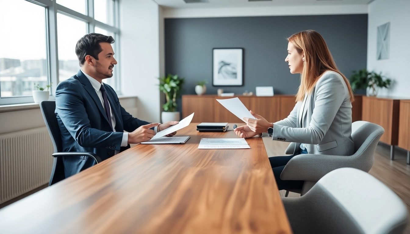 Engaged client discusses Fixed Fee Divorce with a professional attorney in a modern office.