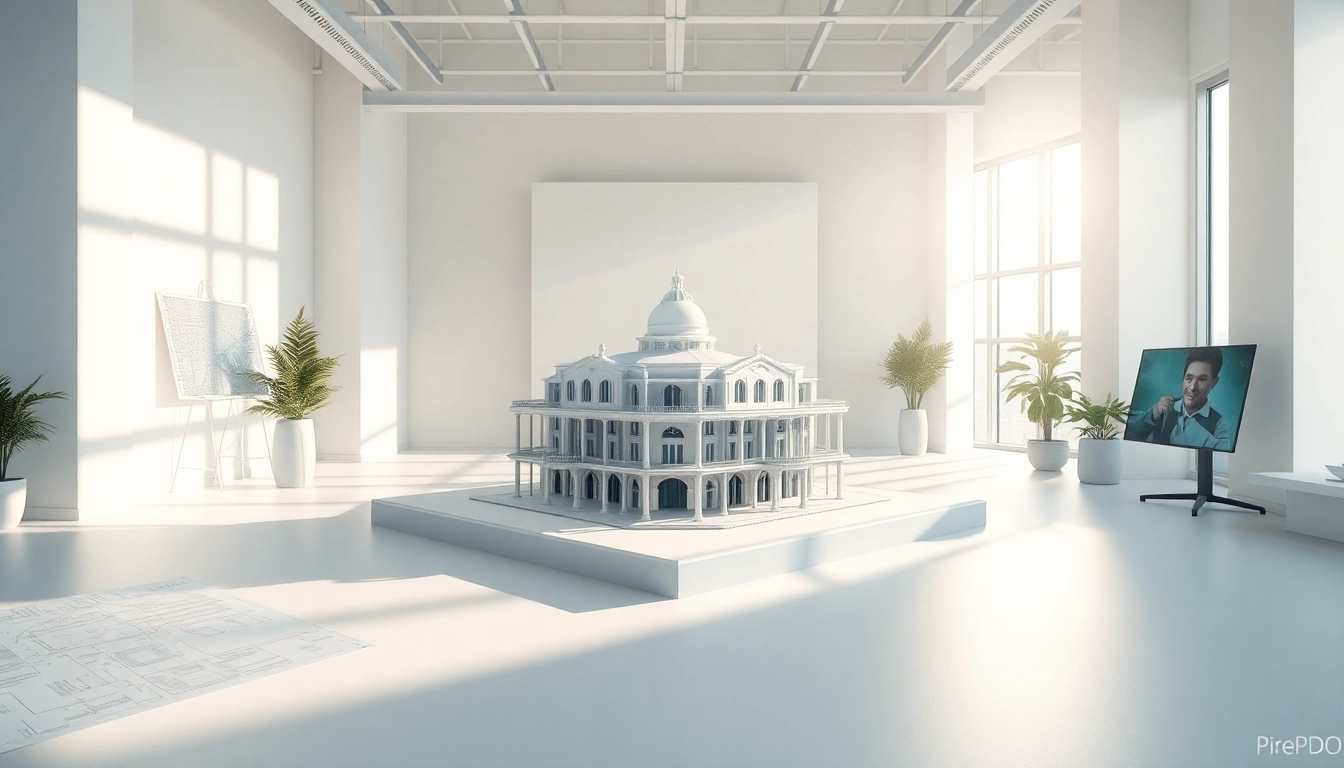 3d visualisierung einer architektonischen Modell in einem modernen Büro mit natürlichem Licht.